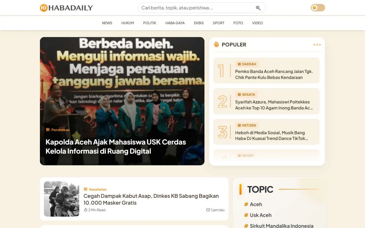 Tampilan website resmi Habadaily (habadaily.com)
