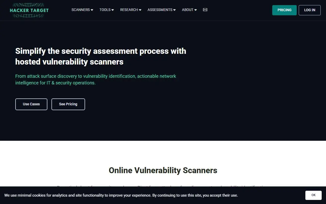 Tampilan website resmi HackerTarget (hackertarget.com)