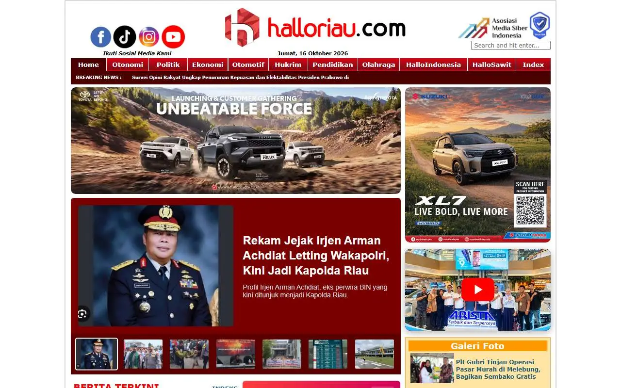 Tampilan website resmi Halloriau (halloriau.com)
