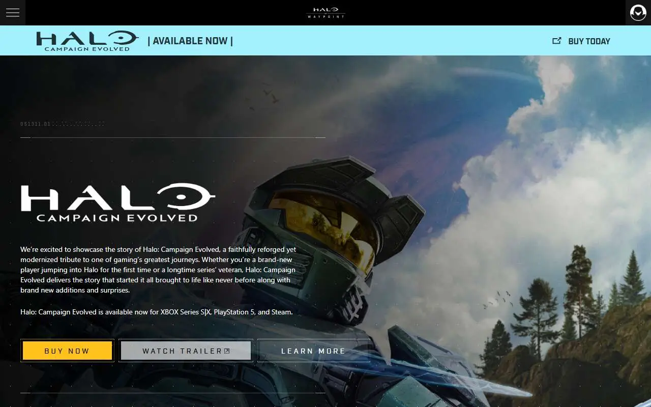 Tampilan website resmi Halo Studios (halowaypoint.com)