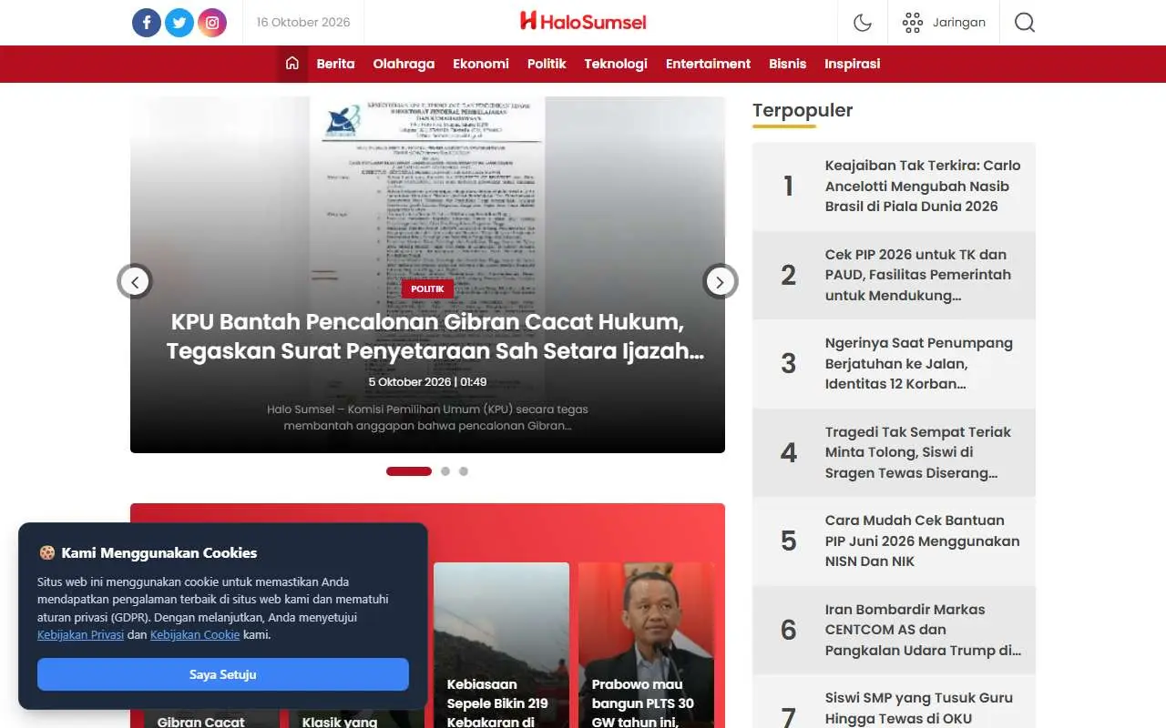 Tampilan website resmi Halo Sumsel (halosumsel.co.id)