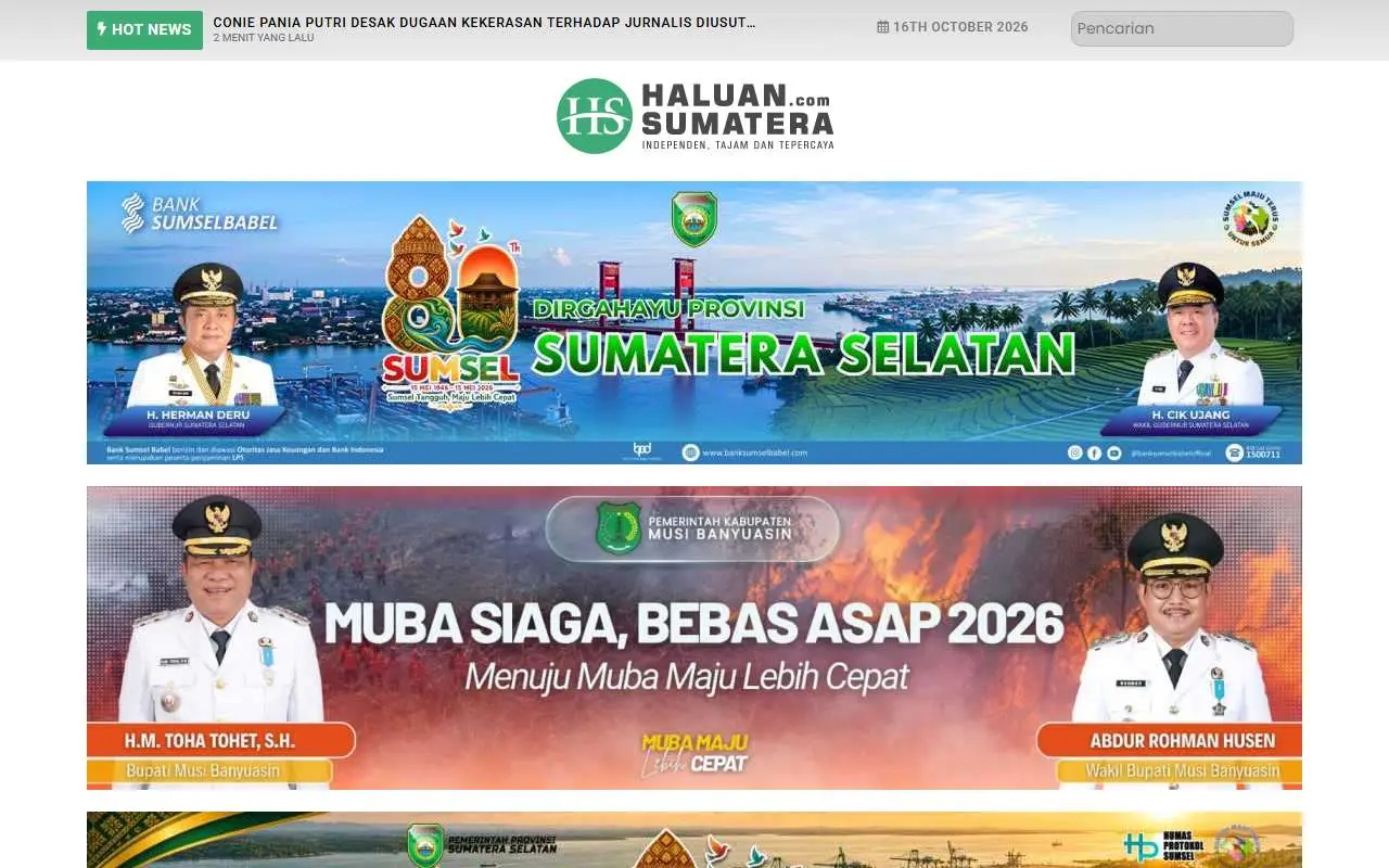 Tampilan website resmi Haluan Sumatera (haluansumatera.com)