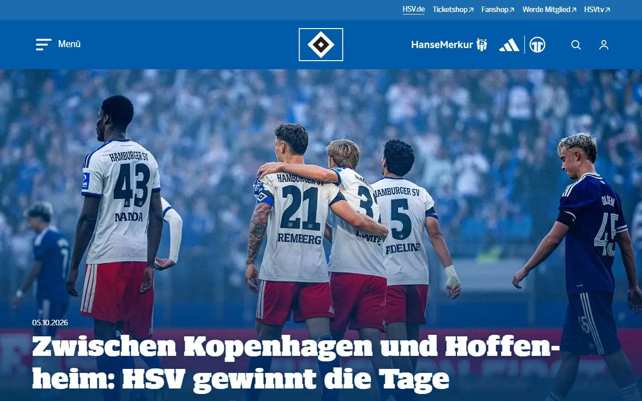 Tampilan website resmi Hamburger SV (hsv.de)