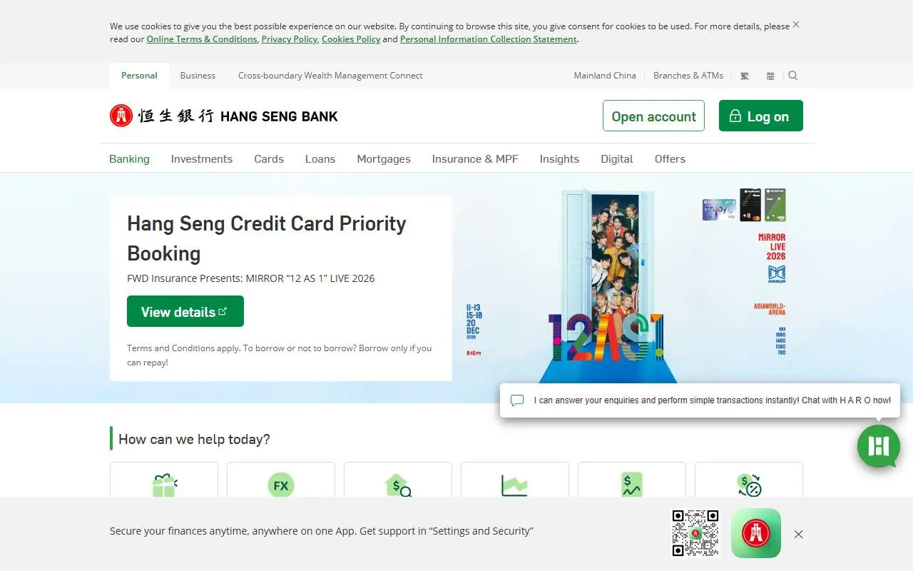 Tampilan website resmi Hang Seng Bank (hangseng.com)