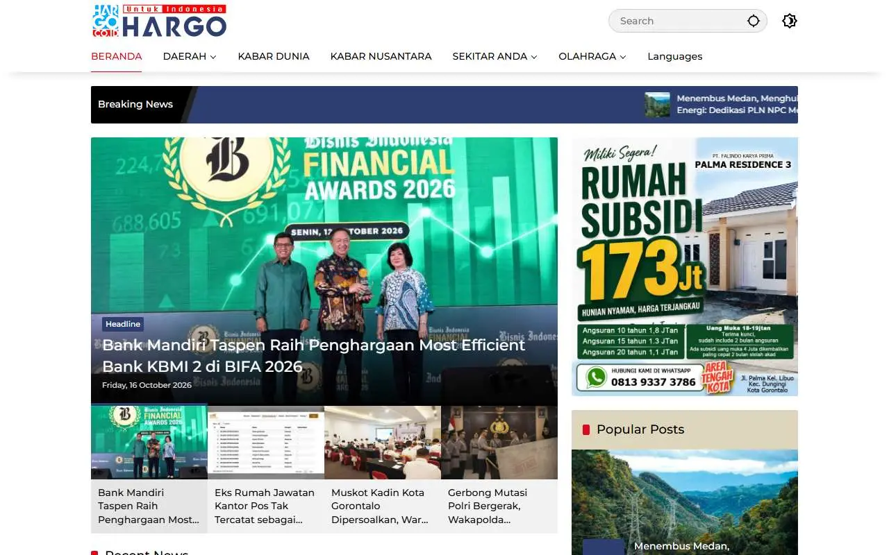 Tampilan website resmi Hargo (hargo.co.id)