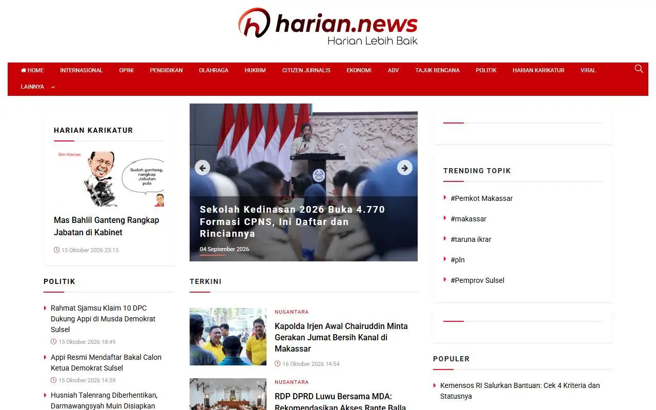 Tampilan website resmi Harian (harian.news)