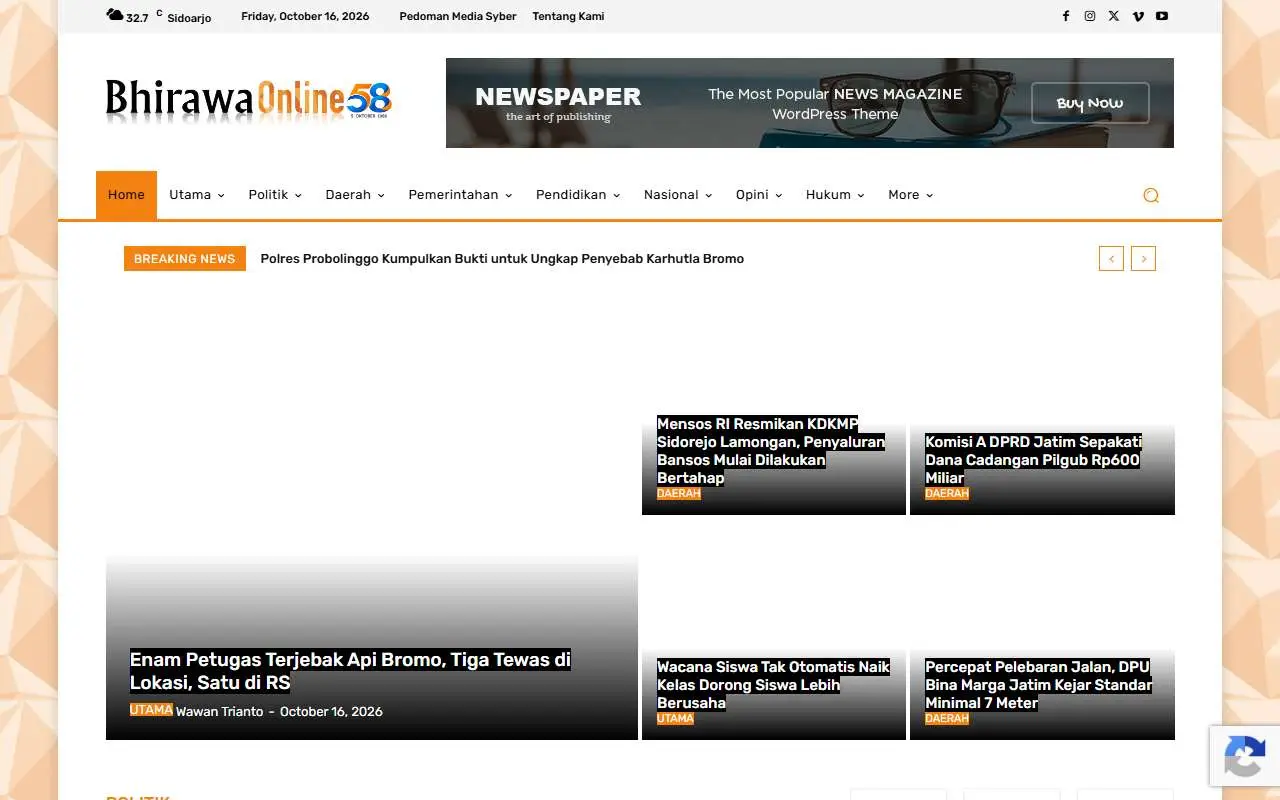 Tampilan website resmi Harian Bhirawa (harianbhirawa.co.id)