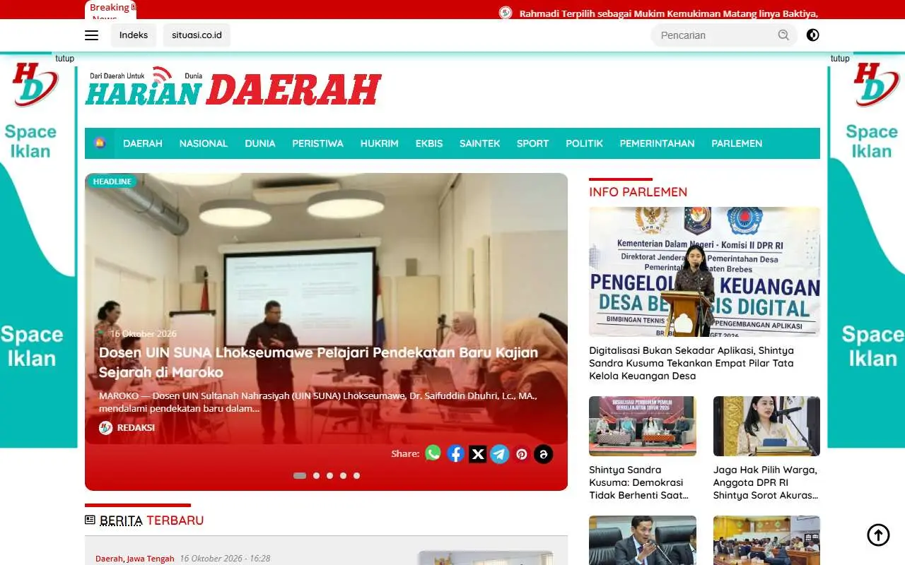 Tampilan website resmi Harian Daerah (hariandaerah.com)