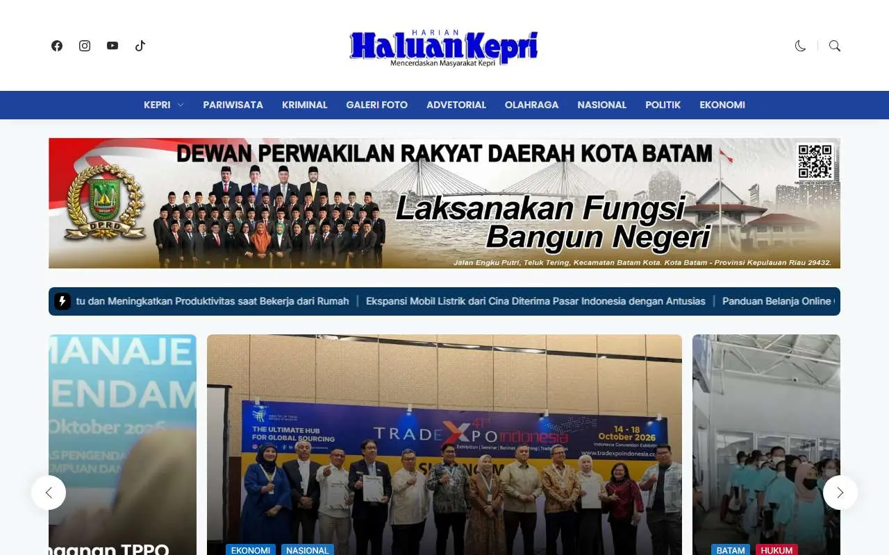 Tampilan website resmi Harian Haluan Kepri (harianhaluankepri.com)