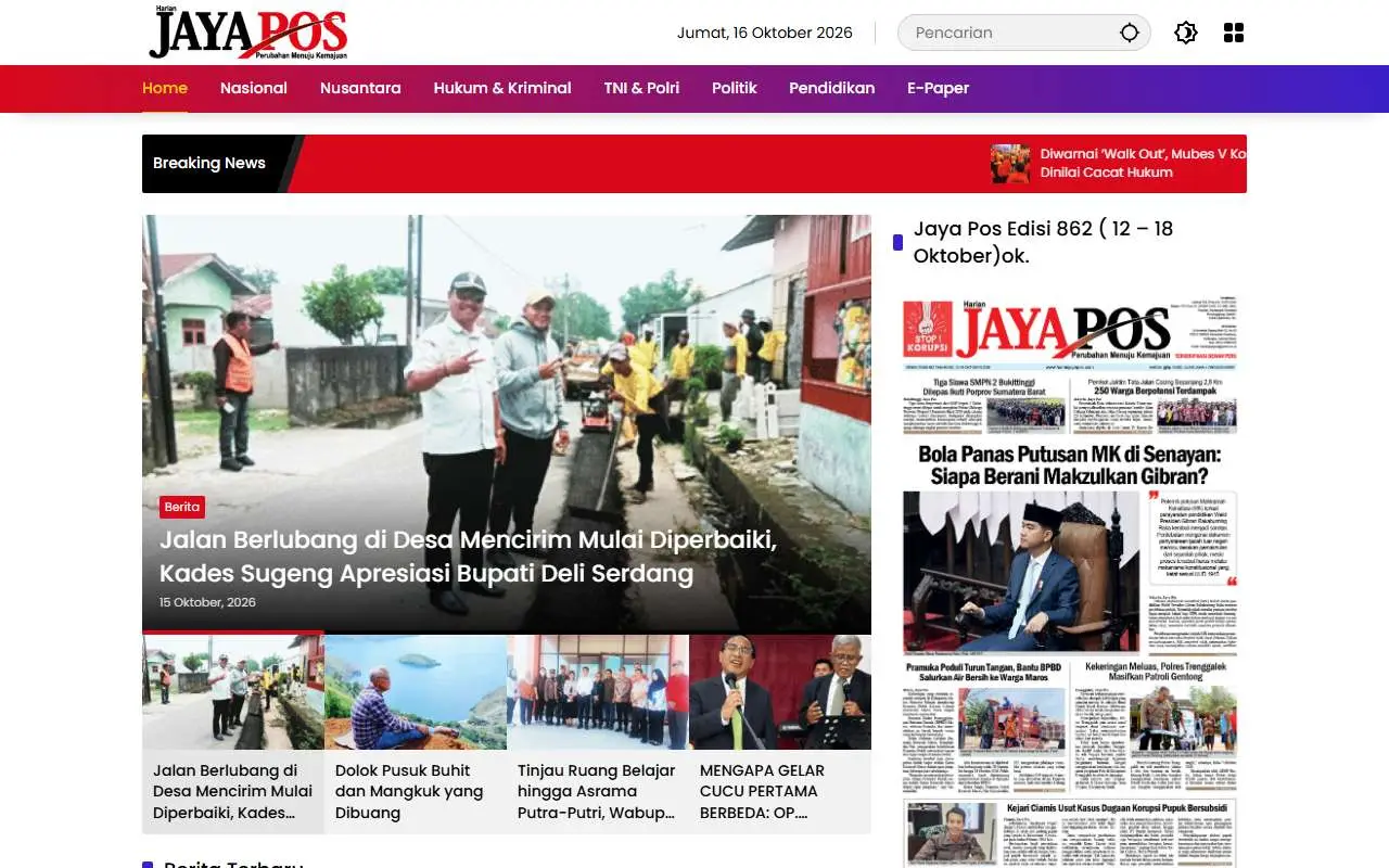 Tampilan website resmi Harian Jayapos (harianjayapos.com)