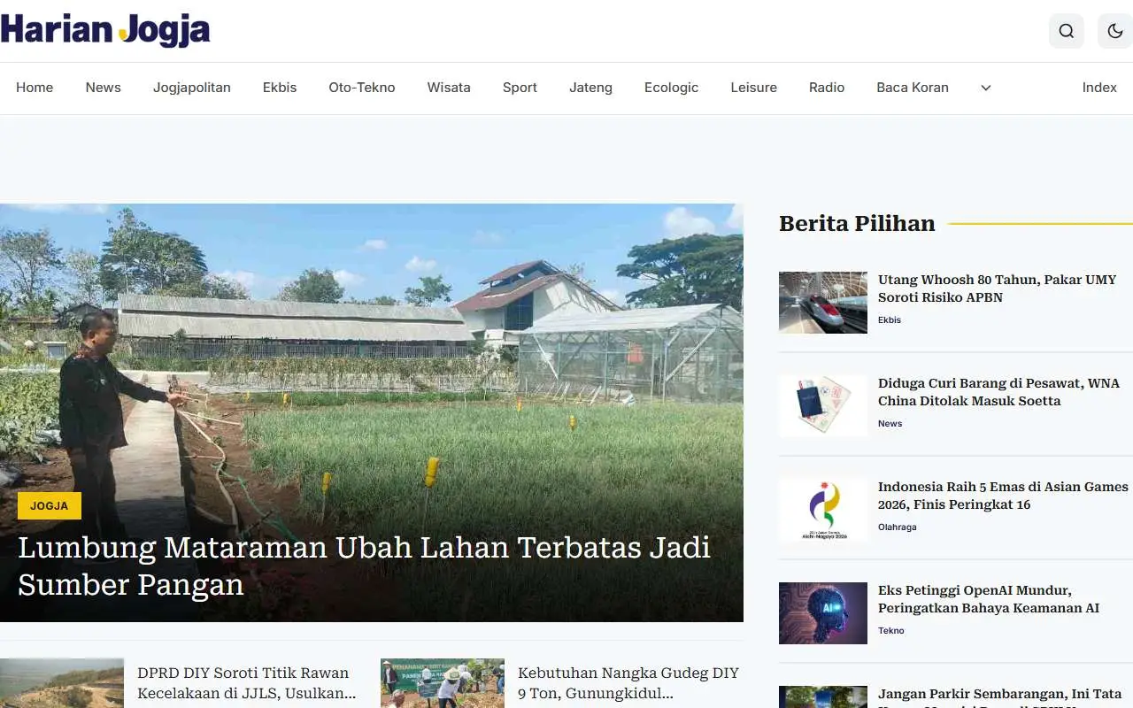 Tampilan website resmi Harian Jogja (harianjogja.com)