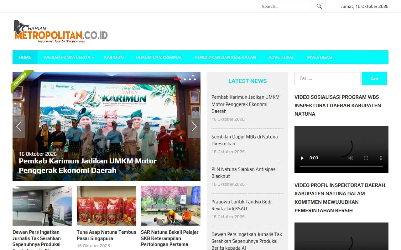 Tampilan website resmi Harianmetropolitan (harianmetropolitan.co.id)