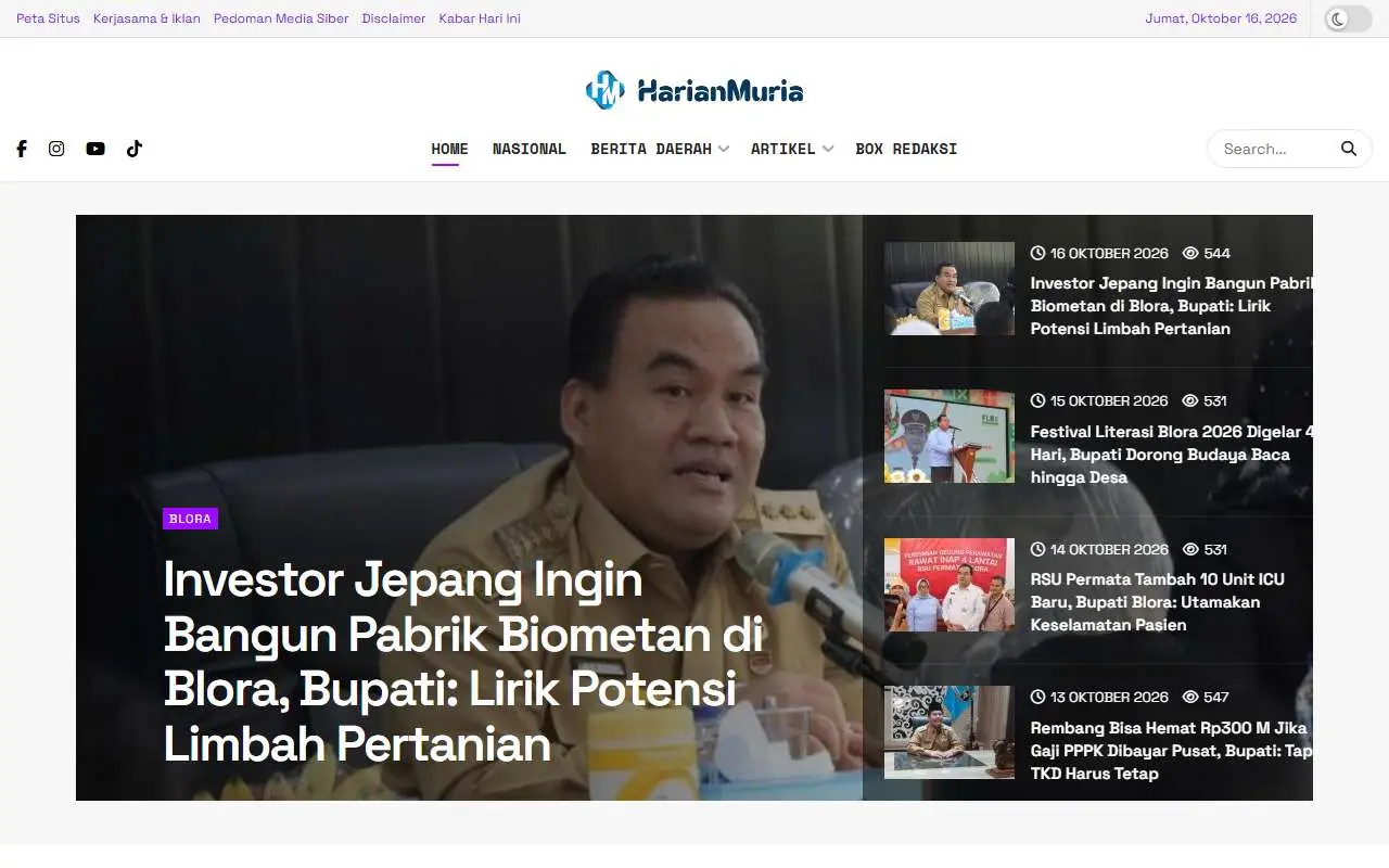 Tampilan website resmi Harian Muria (harianmuria.com)