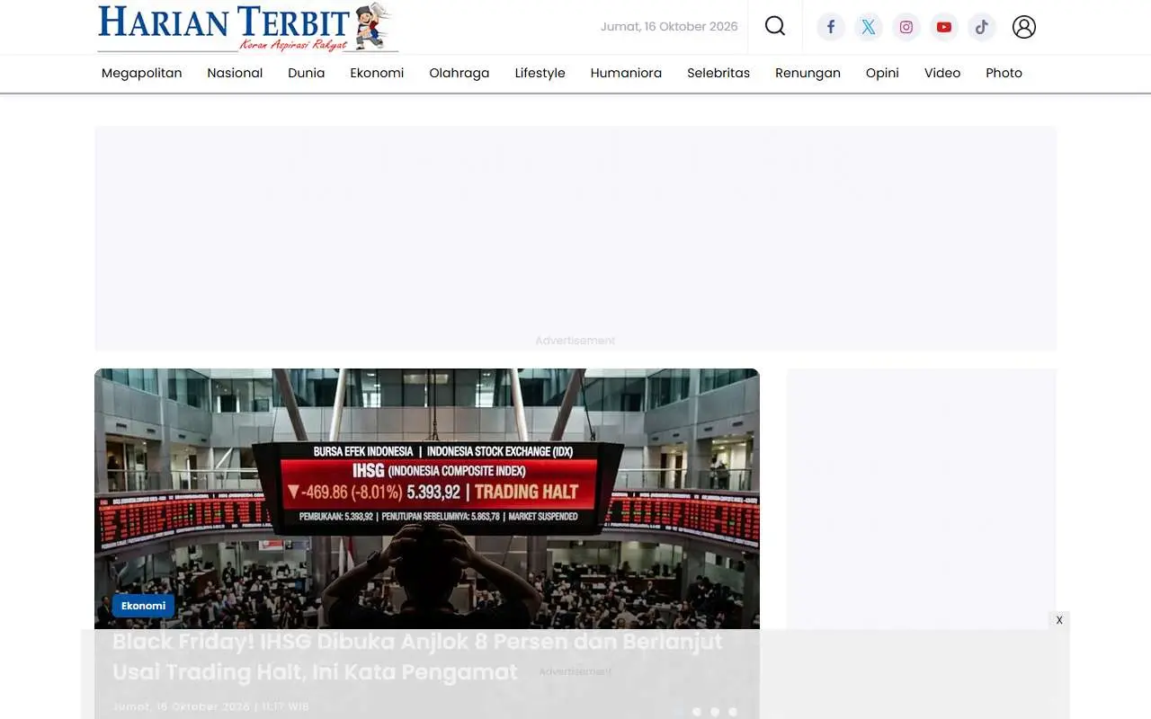 Tampilan website resmi Harian Terbit (harianterbit.com)