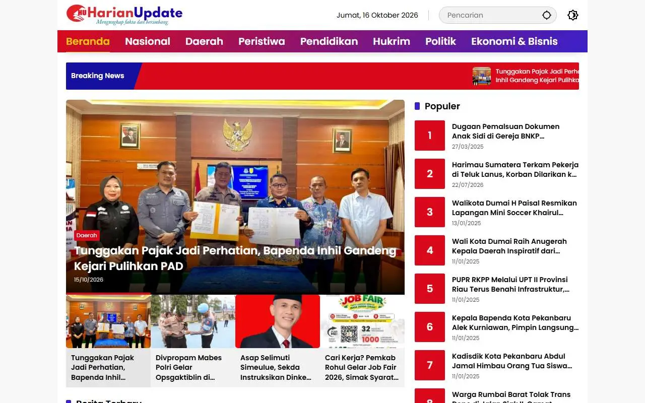 Tampilan website resmi Harian Update (harianupdate.com)