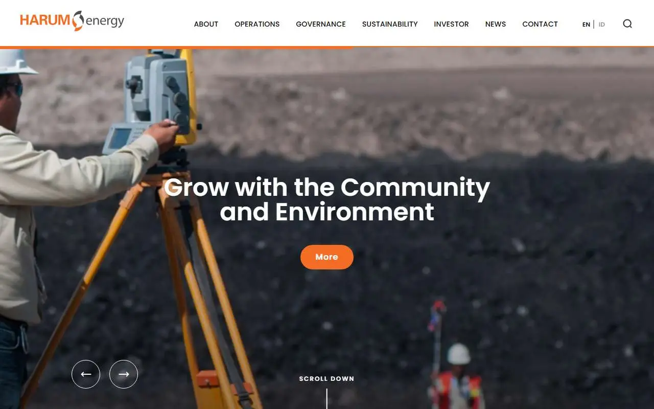Tampilan website resmi Harum Energy (harumenergy.com)