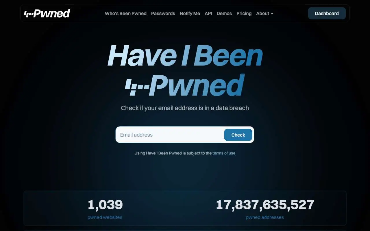 Tampilan website resmi Have I Been Pwned (haveibeenpwned.com)