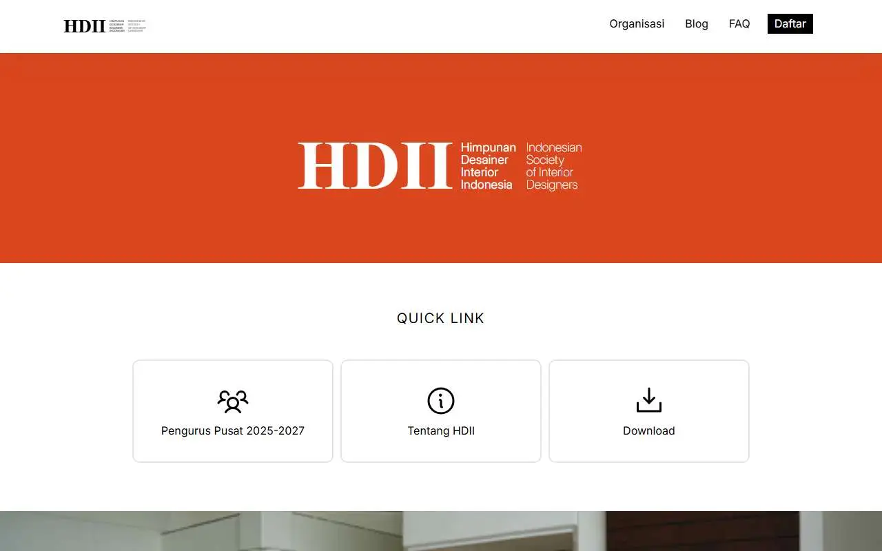 Tampilan website resmi Himpunan Desainer Interior Indonesia (hdii.or.id)