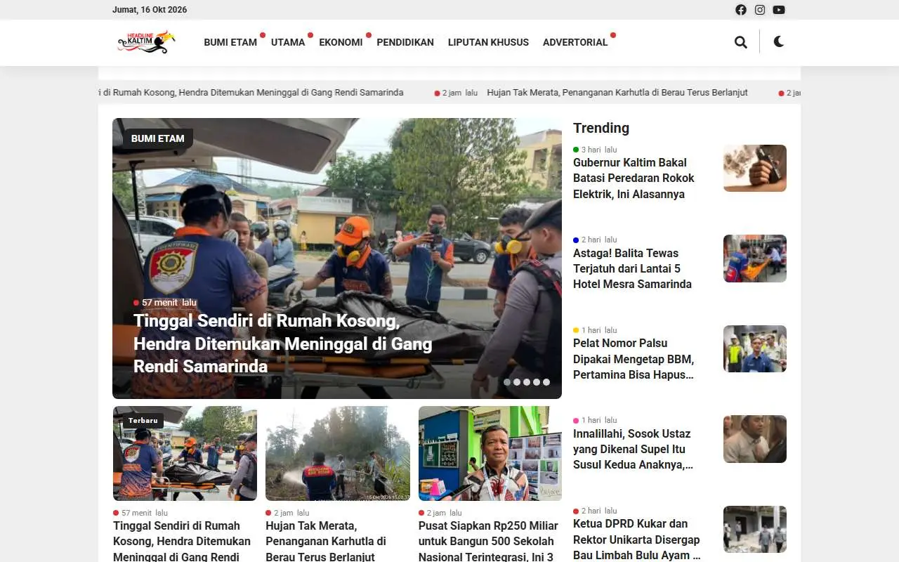 Tampilan website resmi Headline Kaltim (headlinekaltim.co)