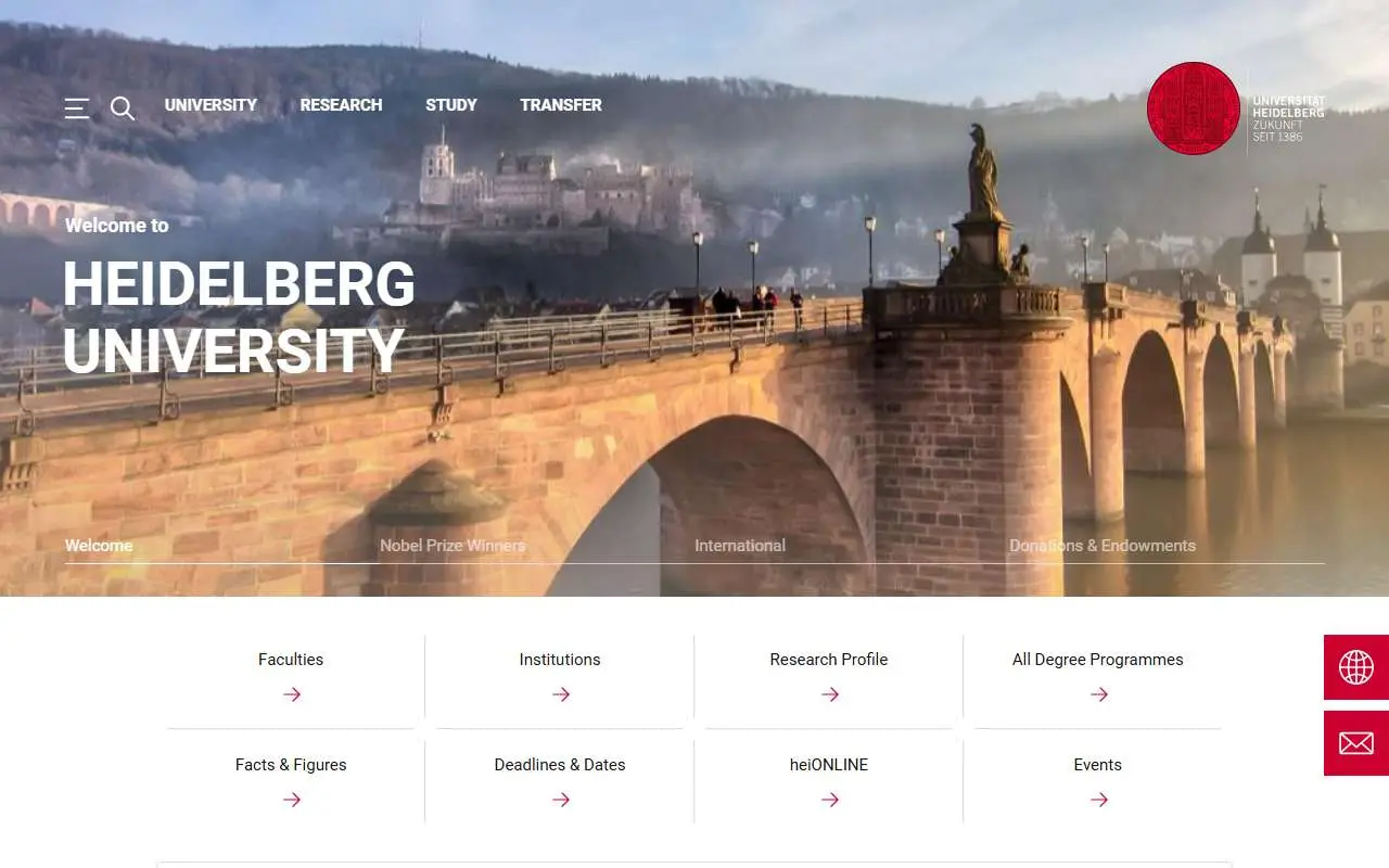 Tampilan website resmi Universitas Ruprecht Karl Heidelberg (uni-heidelberg.de)
