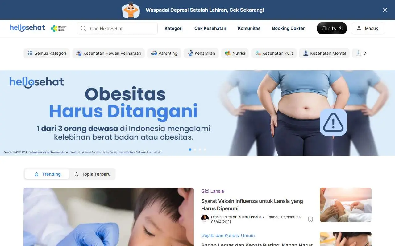 Tampilan website resmi Hello Sehat (hellosehat.com)