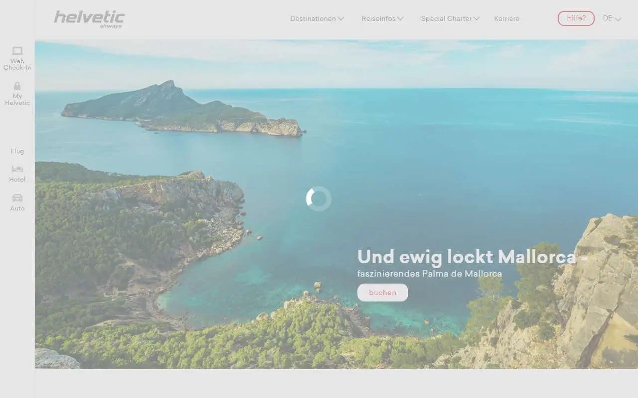 Tampilan website resmi Helvetic Airways (helvetic.com)