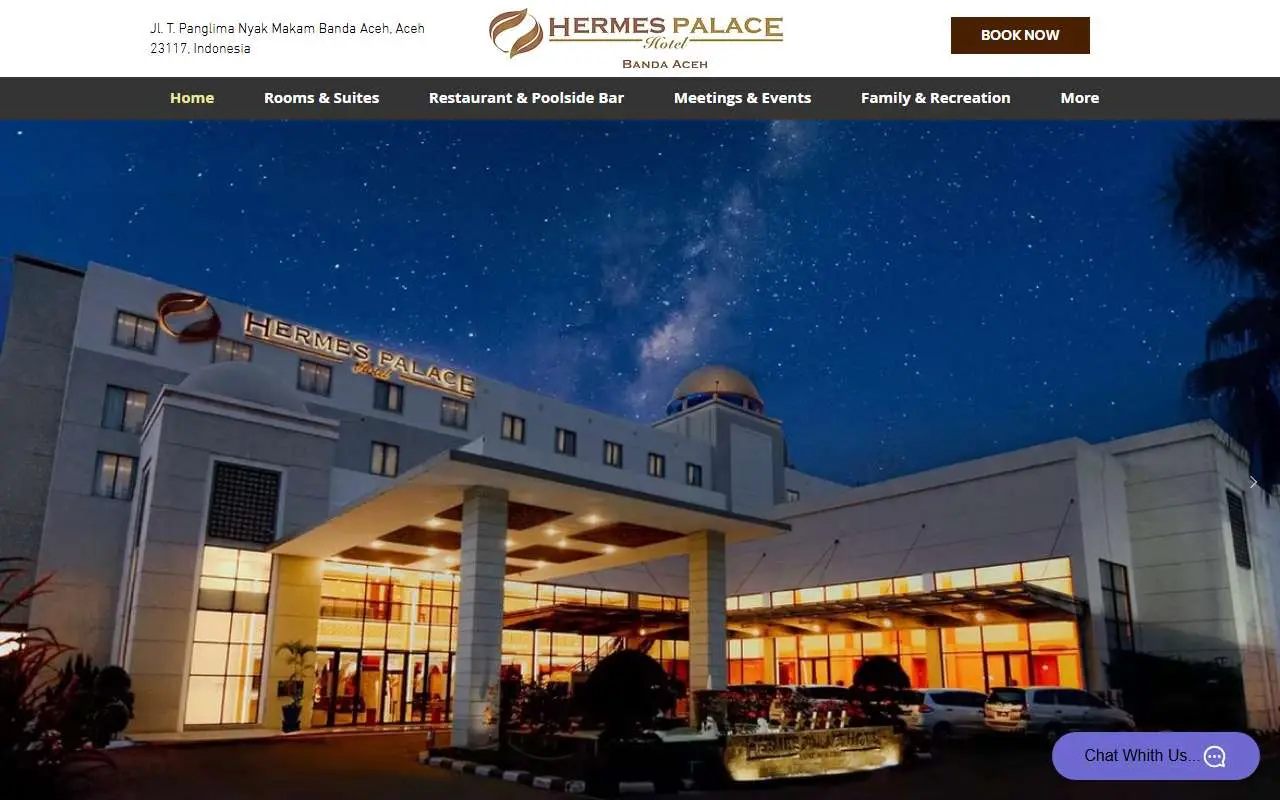 Tampilan website resmi Hermes Palace Hotel (hermespalacehotel.com)