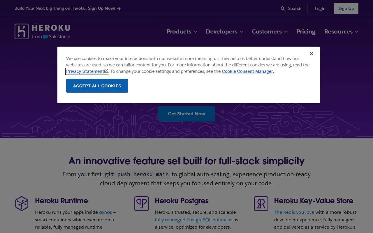 Tampilan website resmi Heroku (heroku.com)