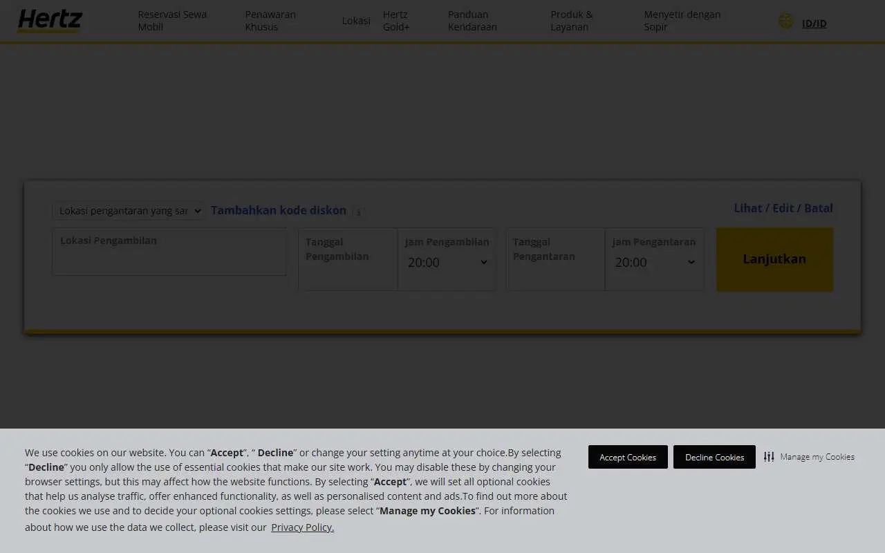 Tampilan website resmi Hertz (hertz.com)
