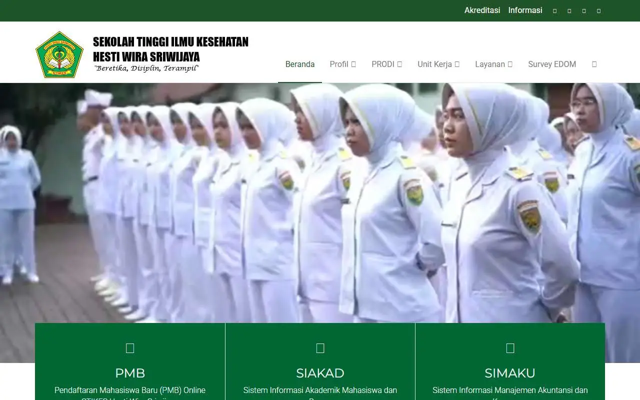 Tampilan website resmi STIKES Hesti Wira Sriwijaya (hestiwirasriwijaya.ac.id)