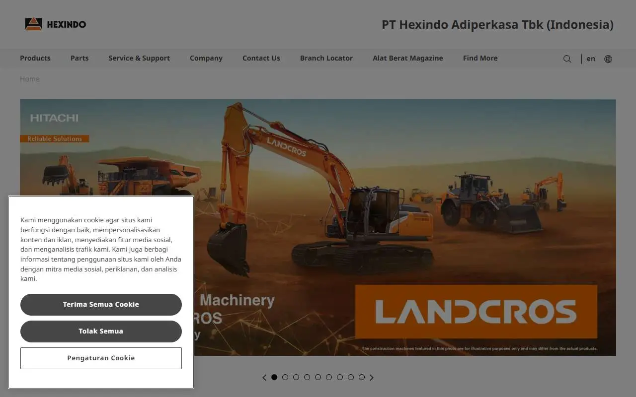Tampilan website resmi Hexindo Adiperkasa (hexindo-tbk.co.id)
