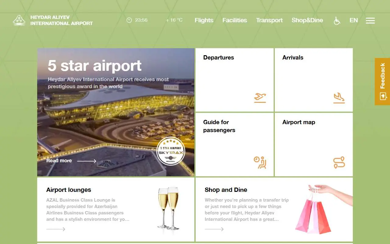 Tampilan website resmi Bandara Internasional Heydar Aliyev (airport.az)