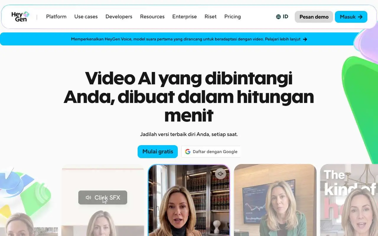 Tampilan website resmi HeyGen (heygen.com)