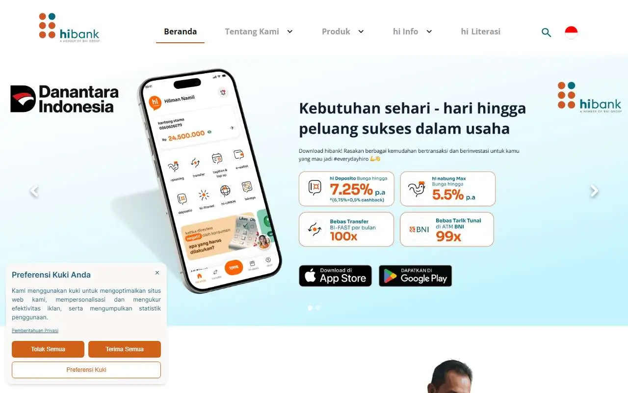 Tampilan website resmi Hibank (hibank.co.id)