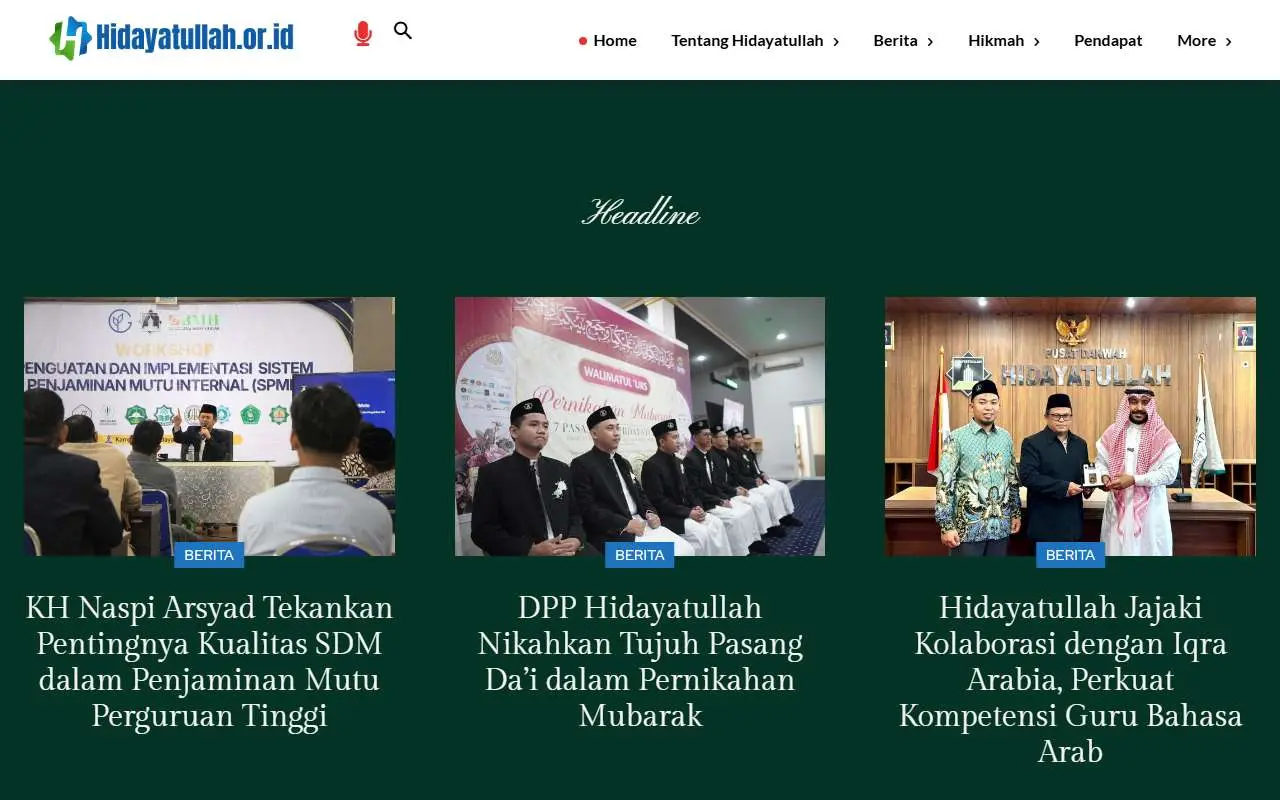 Tampilan website resmi Hidayatullah (hidayatullah.or.id)