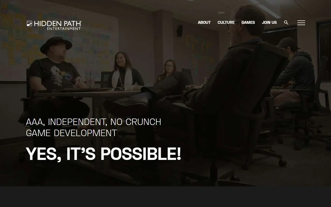 Tampilan website resmi Hidden Path Entertainment (hiddenpath.com)