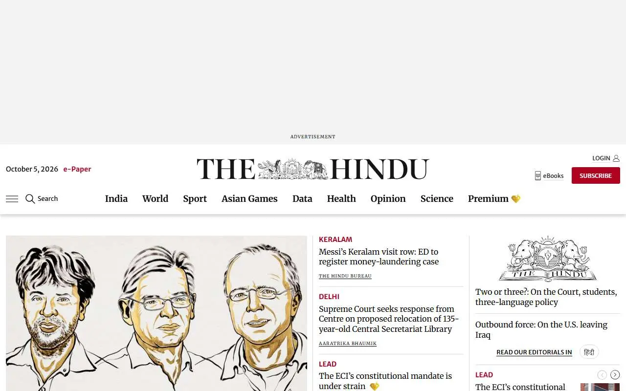 Tampilan website resmi The Hindu (thehindu.com)