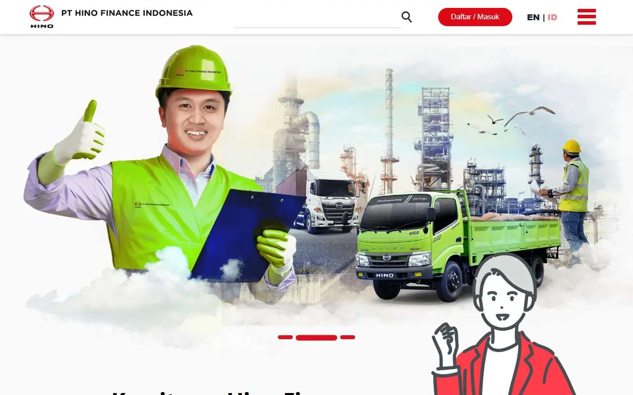 Tampilan website resmi Hino Finance Indonesia (hinofinance.co.id)