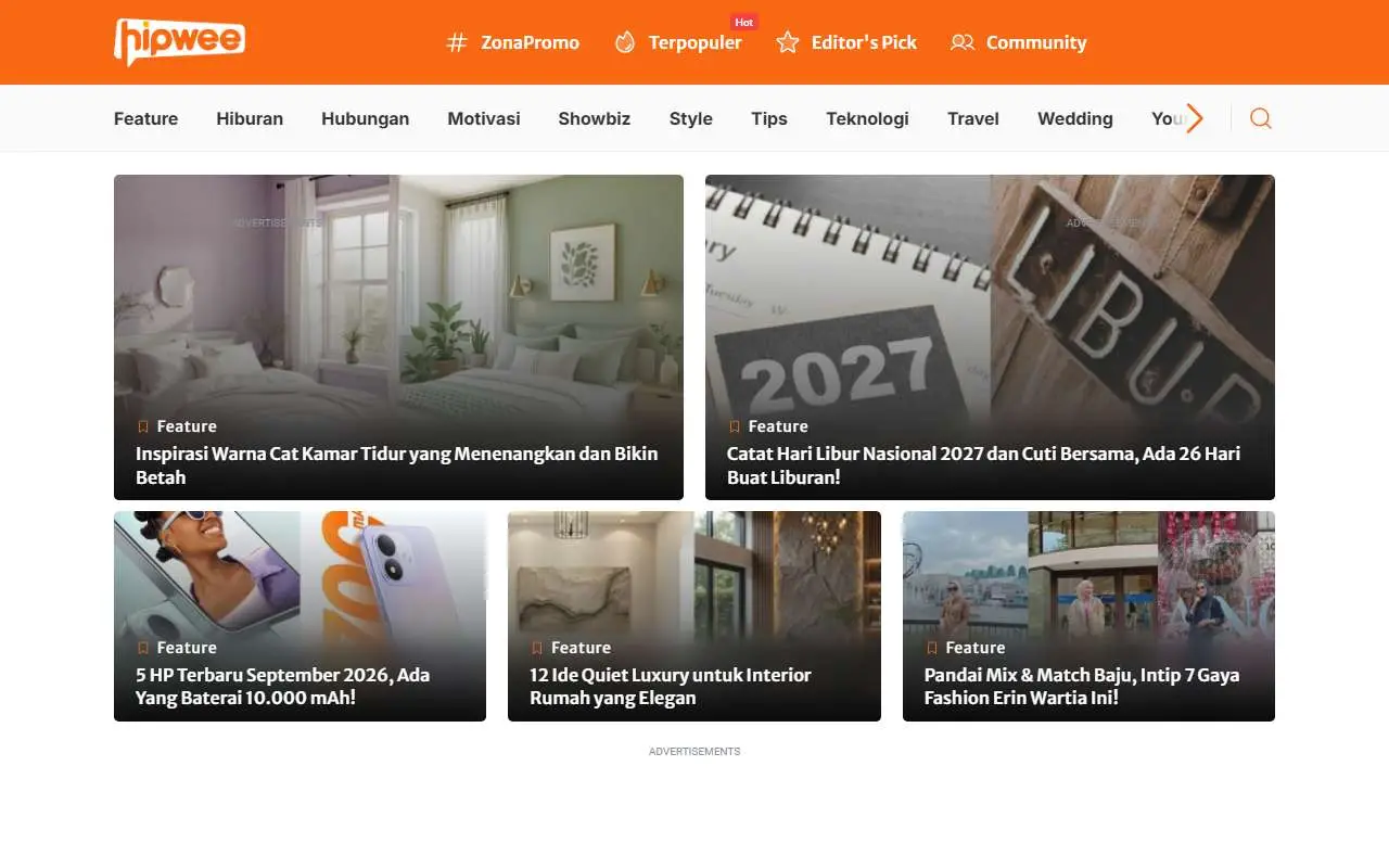 Tampilan website resmi Hipwee (hipwee.com)