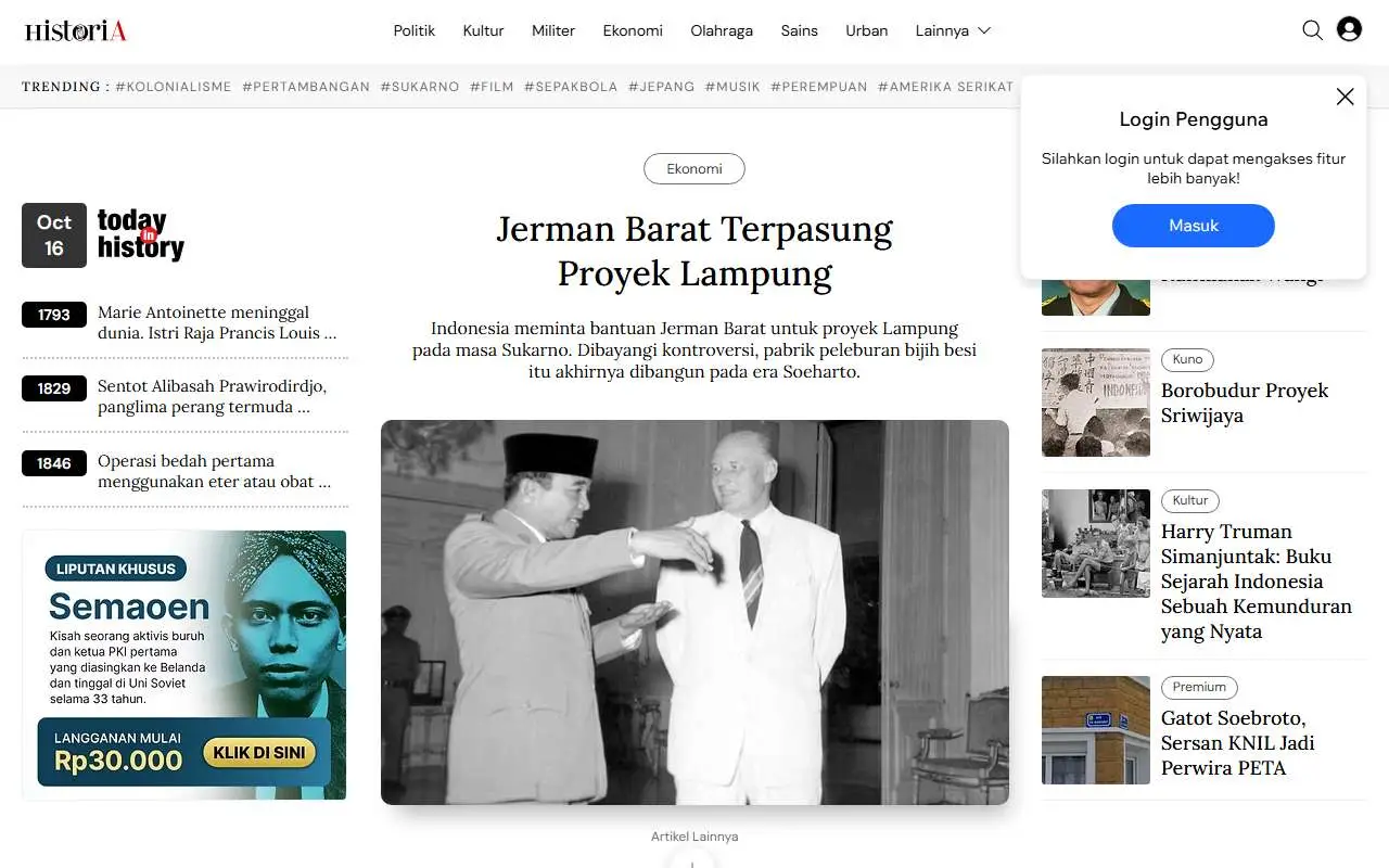 Tampilan website resmi Historia (historia.id)