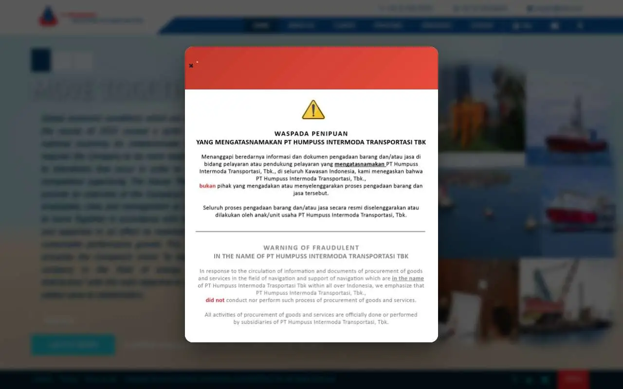 Tampilan website resmi Humpuss Intermoda Transportasi (hits.co.id)