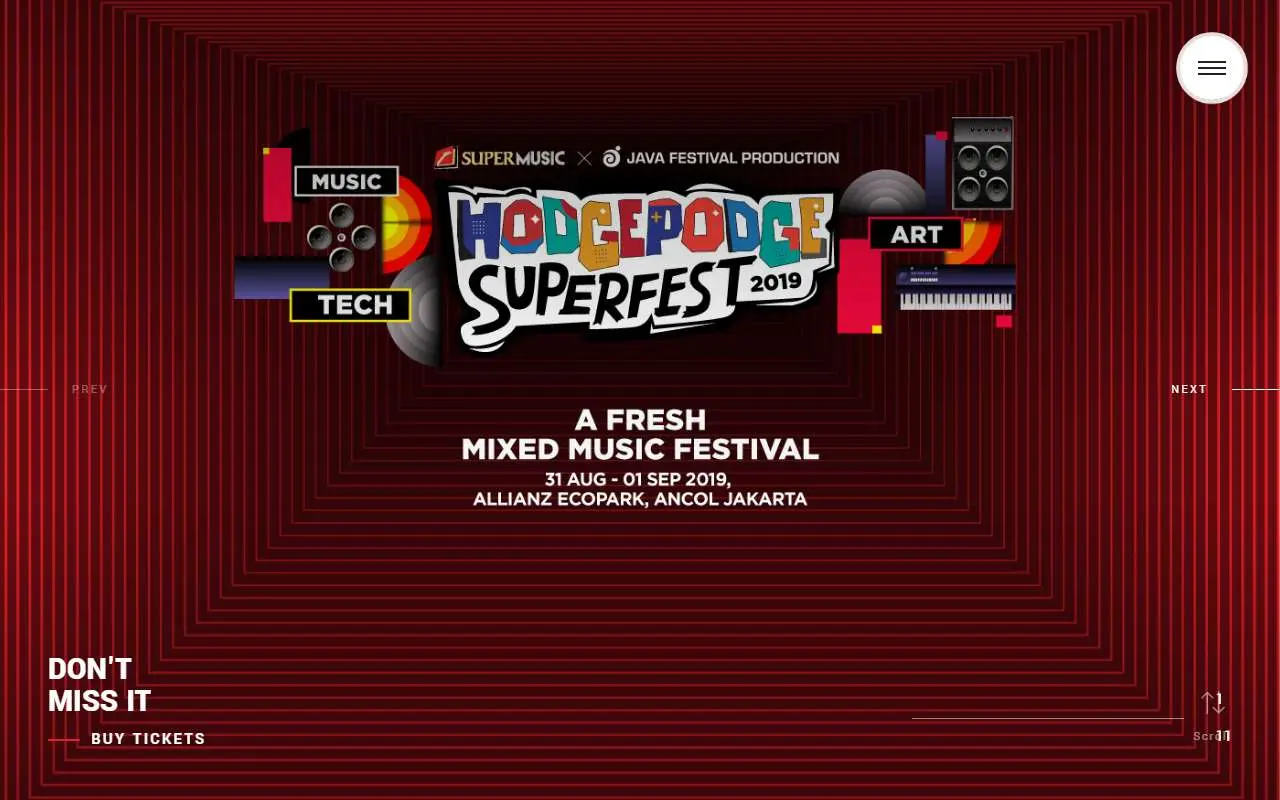 Tampilan website resmi Hodgepodge Superfest (hodgepodgefest.com)
