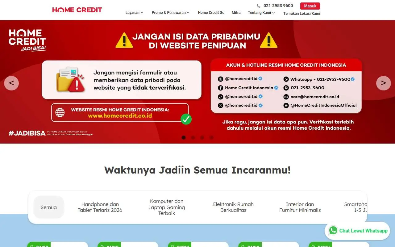 Tampilan website resmi Home Credit Indonesia (homecredit.co.id)