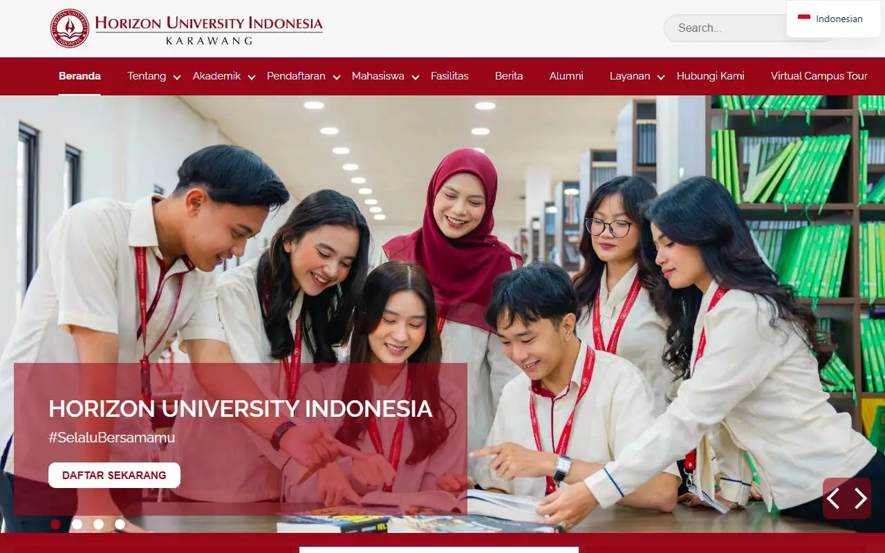 Tampilan website resmi Horizon University Indonesia (horizon.ac.id)
