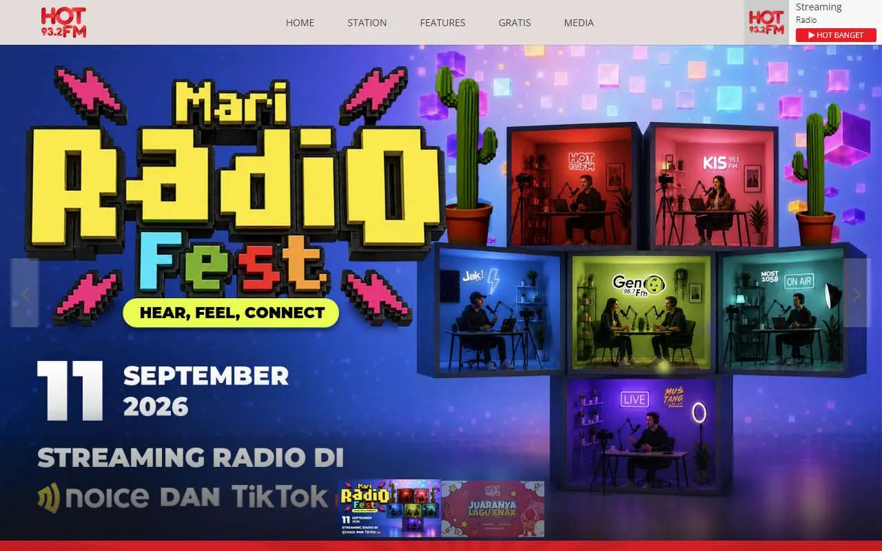 Tampilan website resmi Hot 93.2 FM (hot932fm.com)