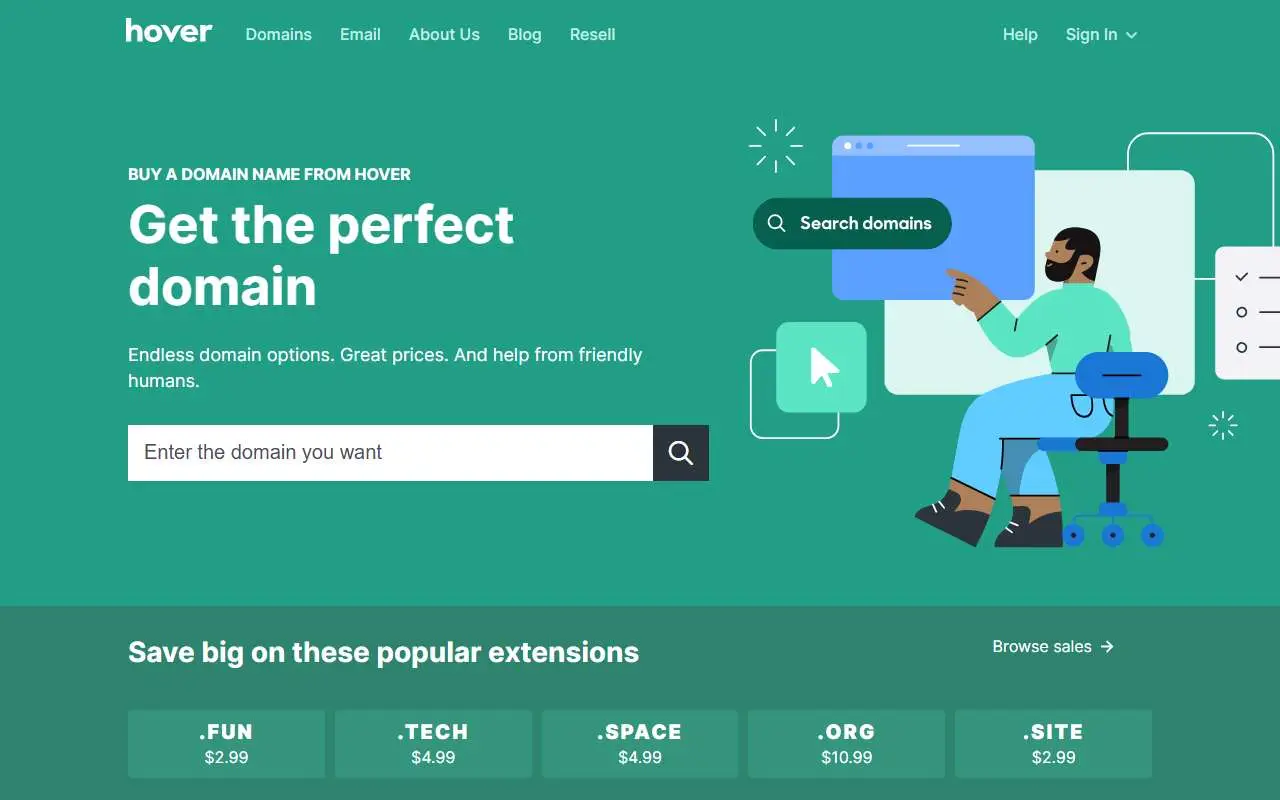 Tampilan website resmi Hover (hover.com)