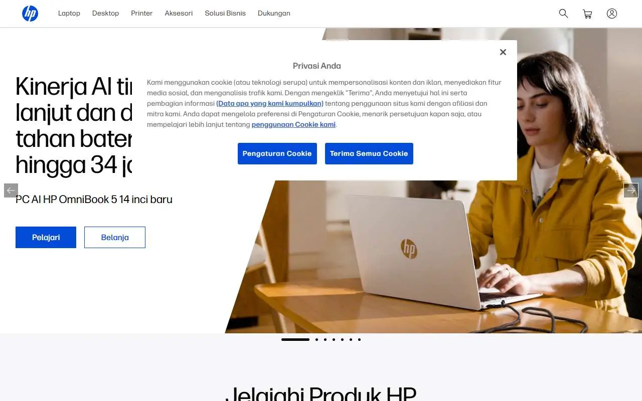 Tampilan website resmi HP (hp.com)