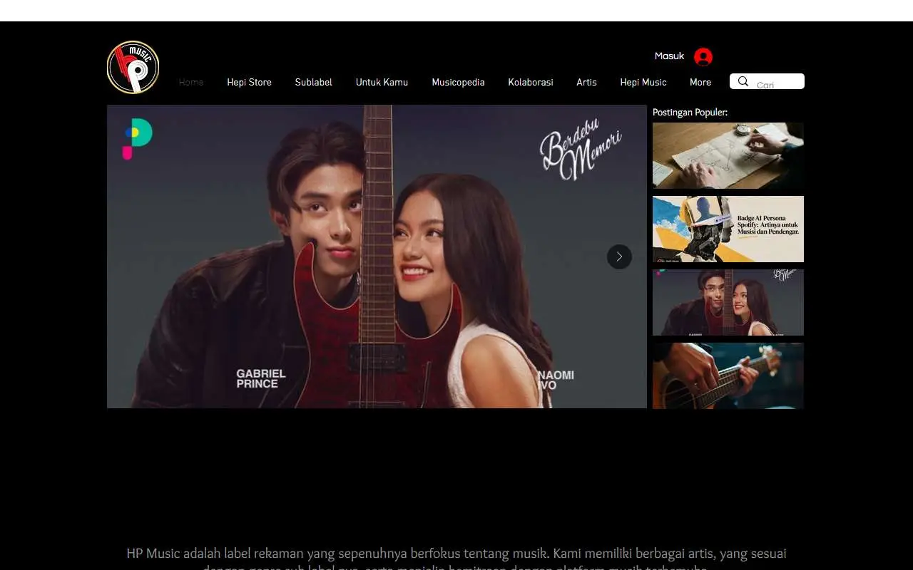 Tampilan website resmi HP Music (hpmusic.id)