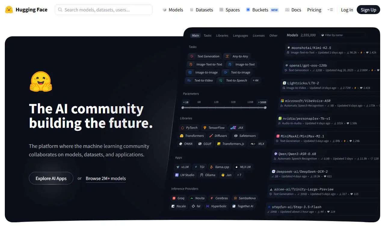 Tampilan website resmi Hugging Face (huggingface.co)
