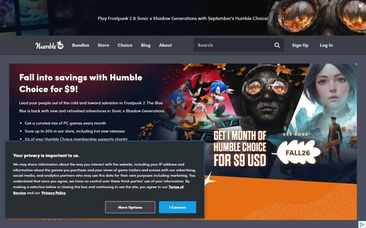 Tampilan website resmi Humble Bundle (humblebundle.com)
